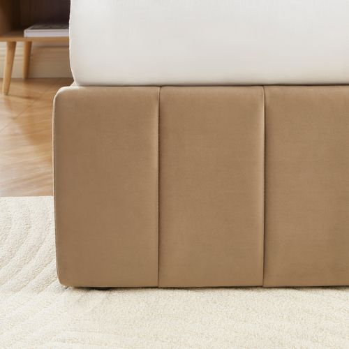 Lit Coffre Simi Velours Marron 160x200 Sommier Inclus