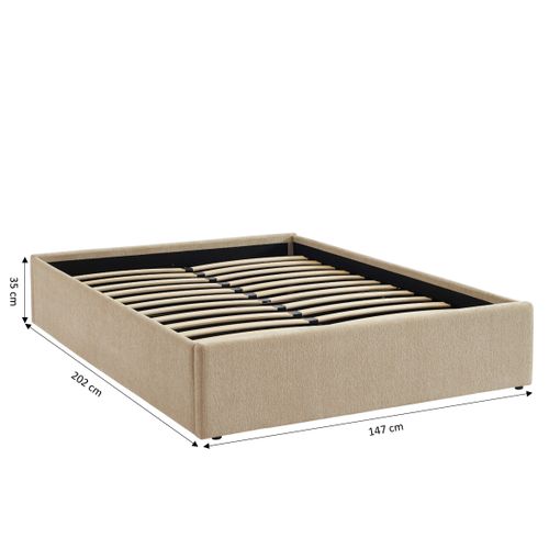 Lit Coffre Marcy Tissu Chenille Grege 140x190 Sommier Inclus