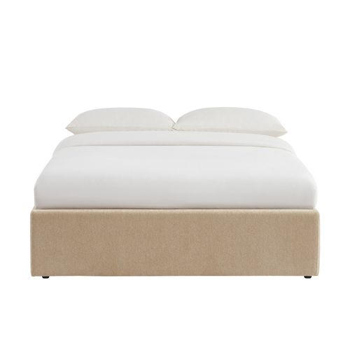 Lit Coffre Marcy Tissu Chenille Grege 140x190 Sommier Inclus