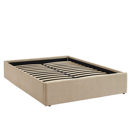 Lit Coffre Marcy Tissu Chenille Grege 140x190 Sommier Inclus