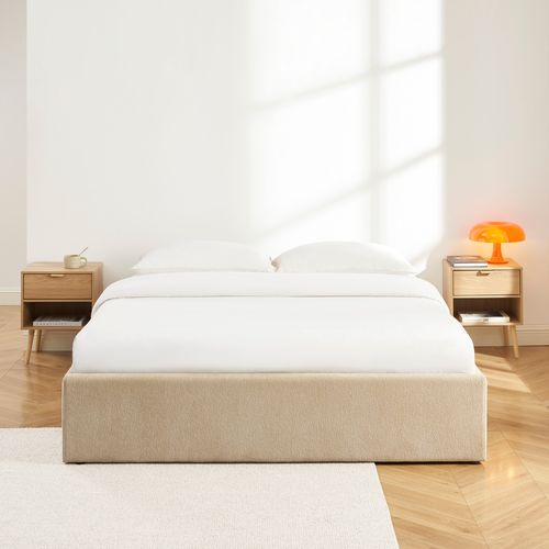 Lit Coffre Marcy Tissu Chenille Grege 160x200 Sommier Inclus