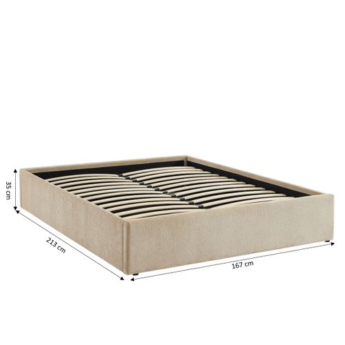 Lit Coffre Marcy Tissu Chenille Grege 160x200 Sommier Inclus