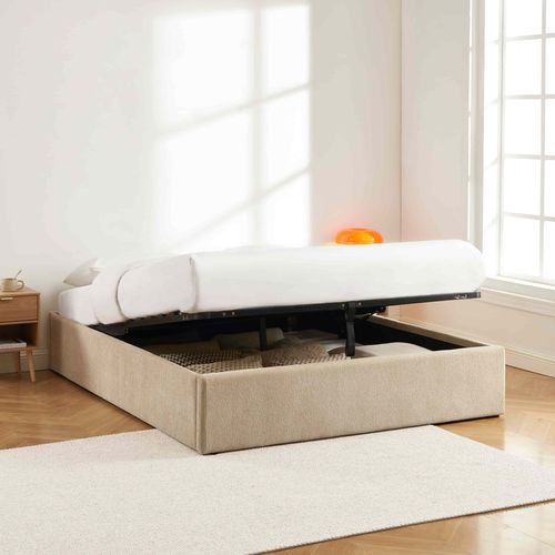 Lit Coffre Marcy Tissu Chenille Grege 160x200 Sommier Inclus