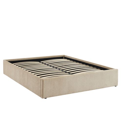 Lit Coffre Marcy Tissu Chenille Grege 160x200 Sommier Inclus