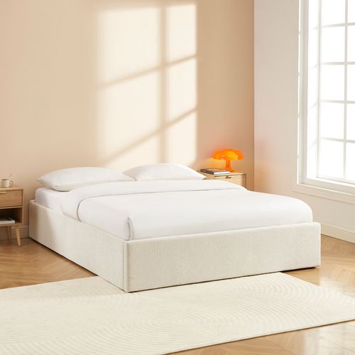 Lit Coffre Marcy Tissu Chenille Beige 160x200 Sommier Inclus