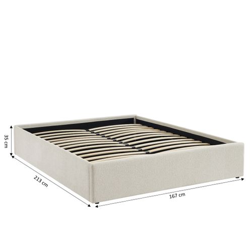 Lit Coffre Marcy Tissu Chenille Beige 160x200 Sommier Inclus