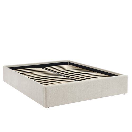 Lit Coffre Marcy Tissu Chenille Beige 160x200 Sommier Inclus