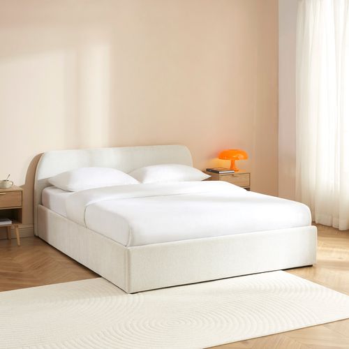 Lit Coffre Gela Tissu Chenille Beige 160x200 Sommier Inclus