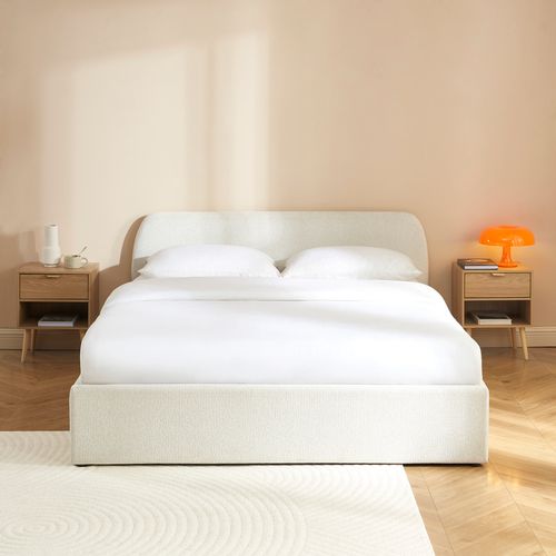 Lit Coffre Gela Tissu Chenille Beige 160x200 Sommier Inclus