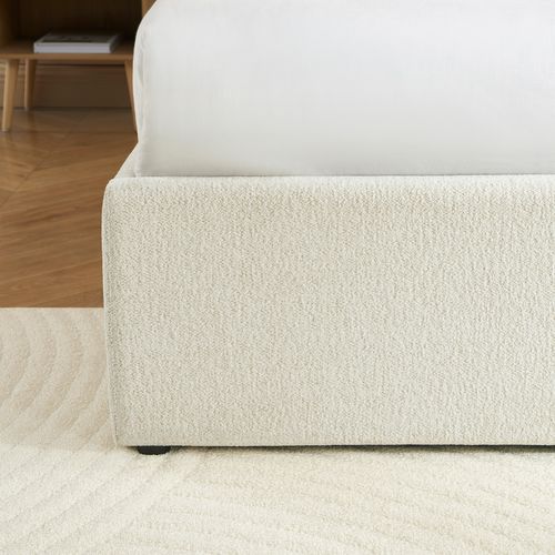 Lit Coffre Gela Tissu Chenille Beige 160x200 Sommier Inclus