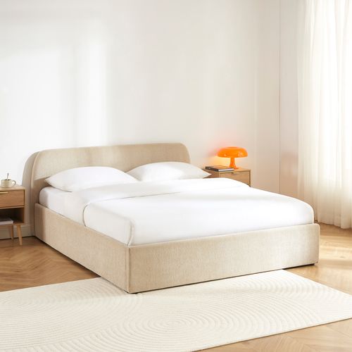 Lit Coffre Gela Tissu Chenille Grege 160x200 Sommier Inclus