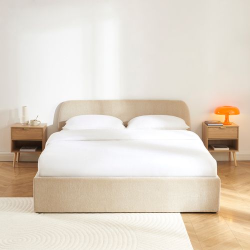 Lit Coffre Gela Tissu Chenille Grege 160x200 Sommier Inclus