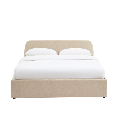 Lit Coffre Gela Tissu Chenille Grege 160x200 Sommier Inclus