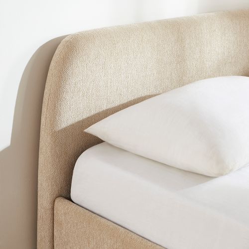 Lit Coffre Gela Tissu Chenille Grege 160x200 Sommier Inclus