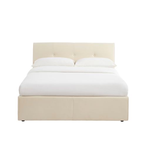 Lit Coffre Seguro Velours Beige 140x190 Sommier Inclus