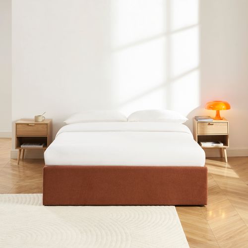 Lit Coffre Marcy Tissu Chenille Terracotta 140x190 Sommier Inclus