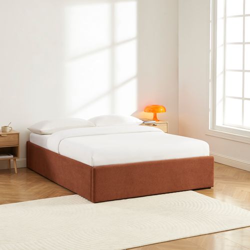 Lit Coffre Marcy Tissu Chenille Terracotta 140x190 Sommier Inclus