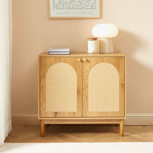 Buffet Baama Effet Chêne Et Cannage Rotin 2 Portes 80cm