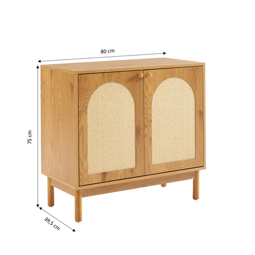 Buffet Baama Effet Chêne Et Cannage Rotin 2 Portes 80cm