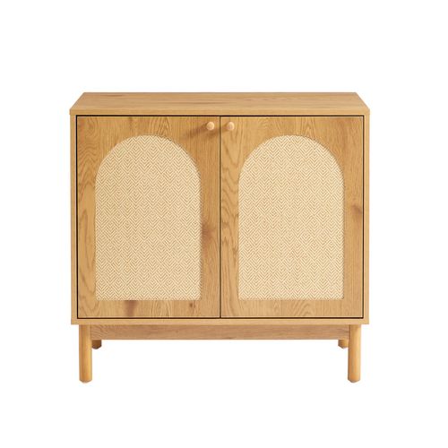 Buffet Baama Effet Chêne Et Cannage Rotin 2 Portes 80cm