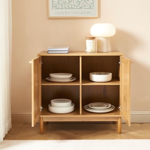 Buffet Baama Effet Chêne Et Cannage Rotin 2 Portes 80cm