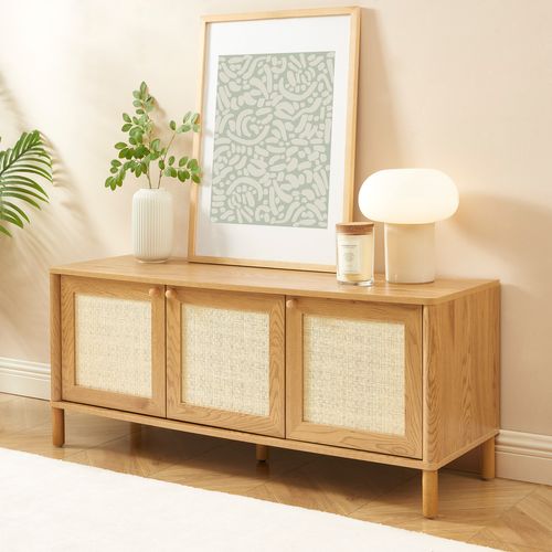 Meuble TV Haida Effet Chêne Et Rotin 120cm