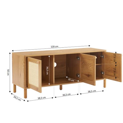 Meuble TV Haida Effet Chêne Et Rotin 120cm