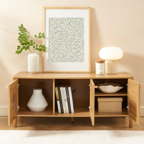 Meuble TV Haida Effet Chêne Et Rotin 120cm