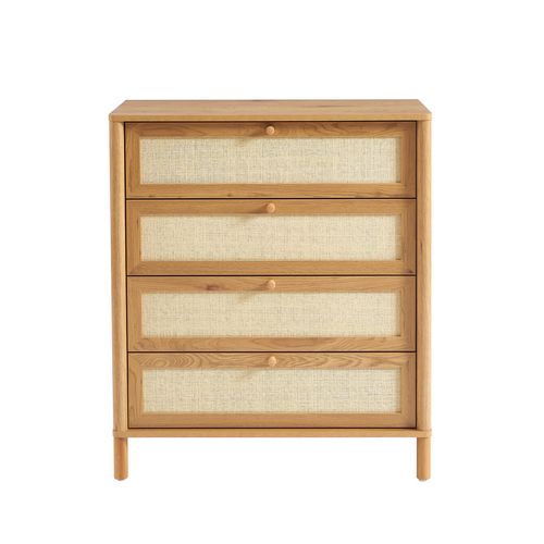 Commode Haida 4 Tiroirs Effet Chêne Et Rotin 80cm