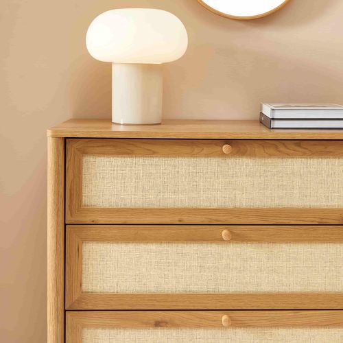 Commode Haida 4 Tiroirs Effet Chêne Et Rotin 80cm
