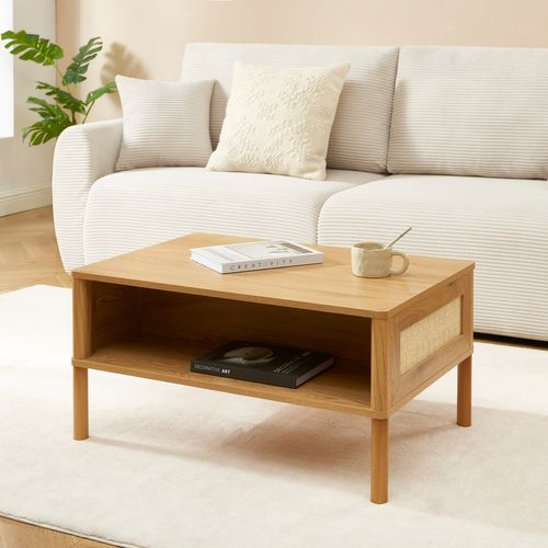 Table Basse Haida Effet Chêne Et Cannage Rotin