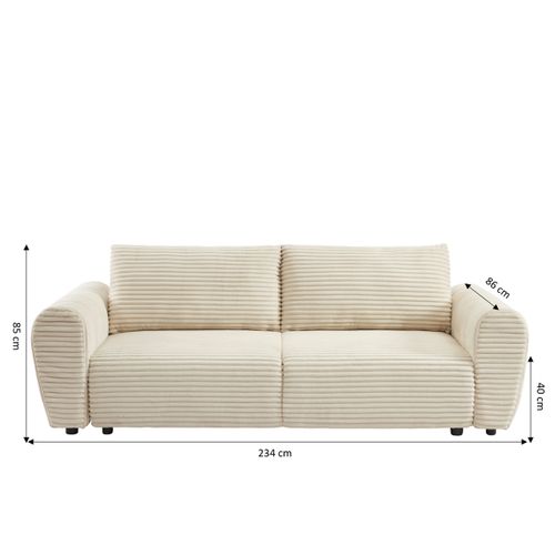 Canapé Droit Convertible Loic En Velours Côtelé Beige 3 Places