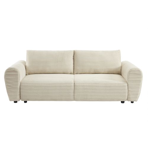 Canapé Droit Convertible Loic En Velours Côtelé Beige 3 Places