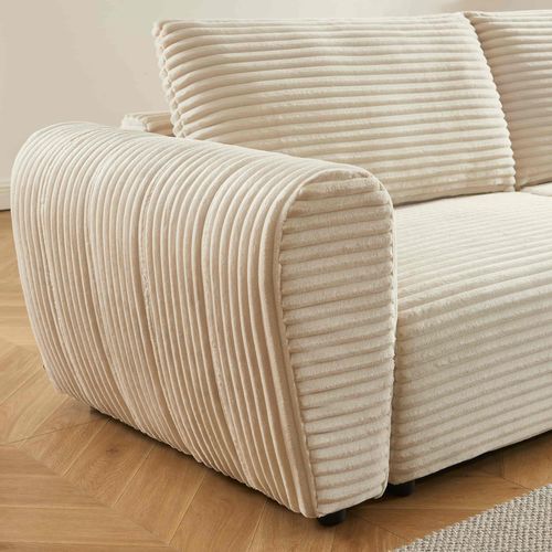 Canapé Droit Convertible Loic En Velours Côtelé Beige 3 Places