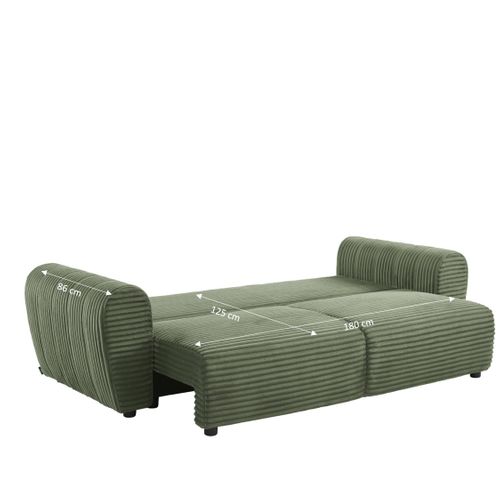 Canapé Droit Convertible Loic En Velours Côtelé Vert 3 Places