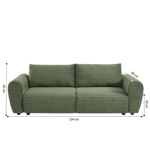 Canapé Droit Convertible Loic En Velours Côtelé Vert 3 Places