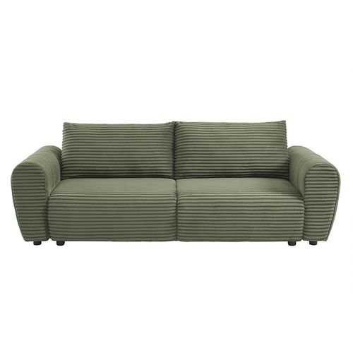 Canapé Droit Convertible Loic En Velours Côtelé Vert 3 Places