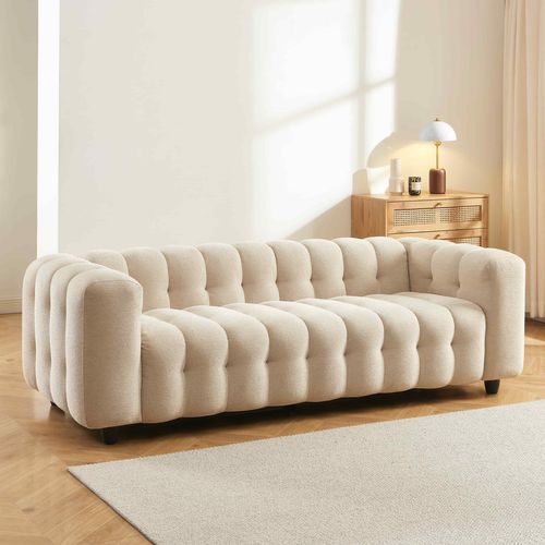 Canapé Droit Tobi En Tissu Beige Fixe 3 Places