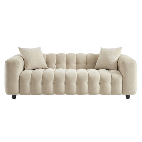 Canapé Droit Tobi En Tissu Beige Fixe 3 Places