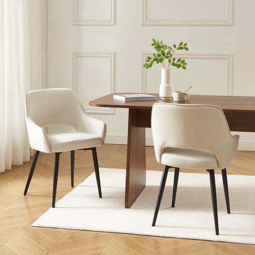 Lot De 2 Fauteuils Unni Tissu Beige Pieds Métal Noir