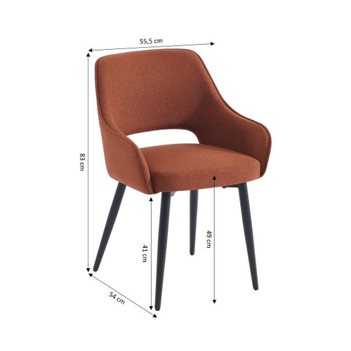 Lot De 2 Fauteuils Unni Tissu Terracotta Pieds Métal Noir