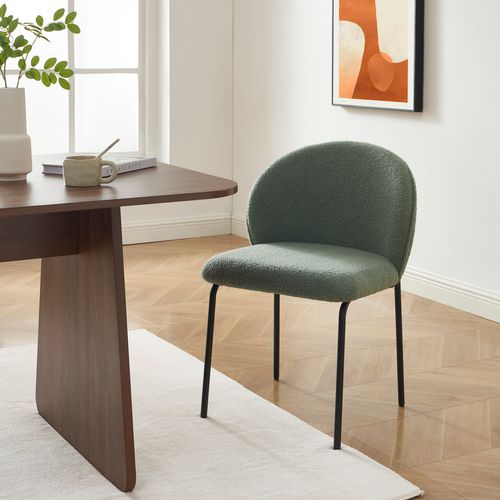 Lot De 2 Chaises Zana Tissu Bouclette Vert Pieds Métal Noir