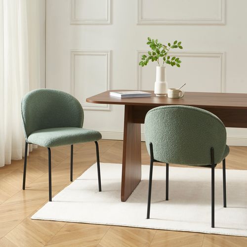 Lot De 2 Chaises Zana Tissu Bouclette Vert Pieds Métal Noir