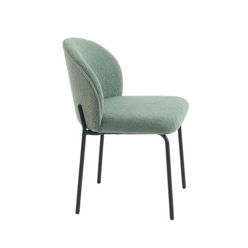 Lot De 2 Chaises Zana Tissu Bouclette Vert Pieds Métal Noir
