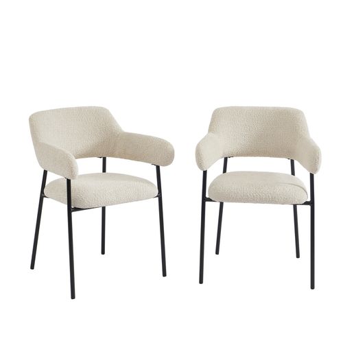 Lot De 2 Fauteuils Repas Ivan Tissu Beige Pieds Métal Noir