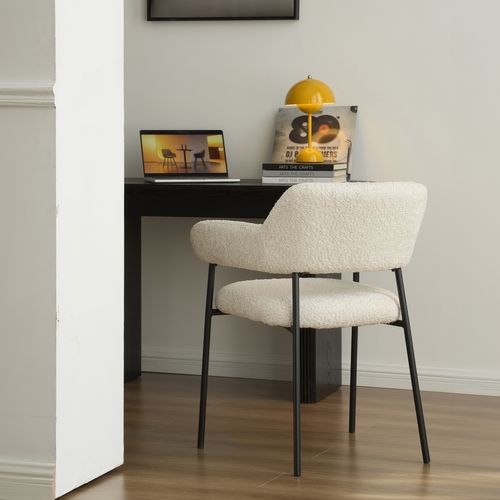 Lot De 2 Fauteuils Repas Ivan Tissu Beige Pieds Métal Noir