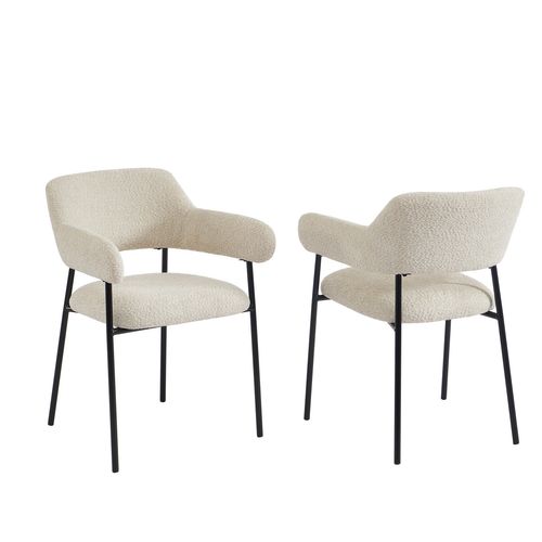 Lot De 2 Fauteuils Repas Ivan Tissu Beige Pieds Métal Noir