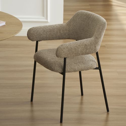 Lot De 2 Fauteuils Repas Ivan Tissu Marron Glacé Pieds Métal Noir