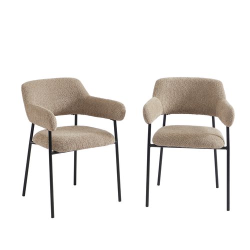 Lot De 2 Fauteuils Repas Ivan Tissu Marron Glacé Pieds Métal Noir