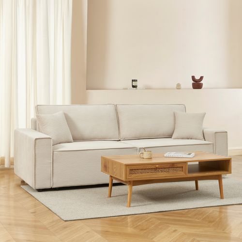 Canapé Droit Convertible 3 Places Zola Velours Côtelé Beige